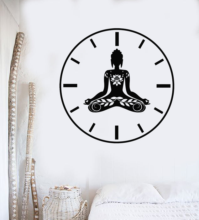 Vinyl Wall Decal Yoga Time Lotus Meditation Pose Zen Flowers Stickers Mural (g2614)