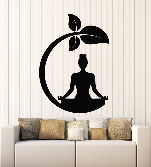 Vinyl Wall Decal Meditating Girl Lotus Pose Sprout Zen Yoga Room Stickers Mural (g2785)