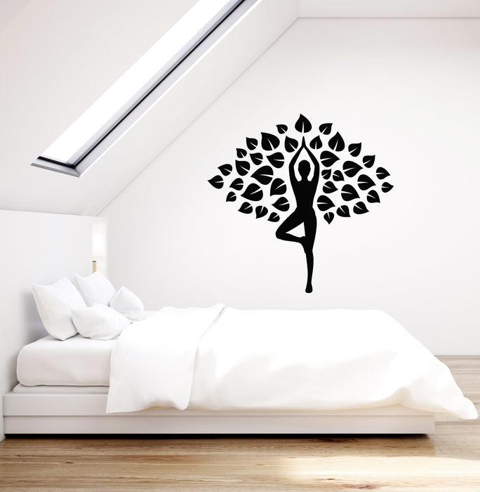 Vinyl Wall Decal Yoga Leaves Tree Meditation Room Interior Home Stickers Mural (ig5870)