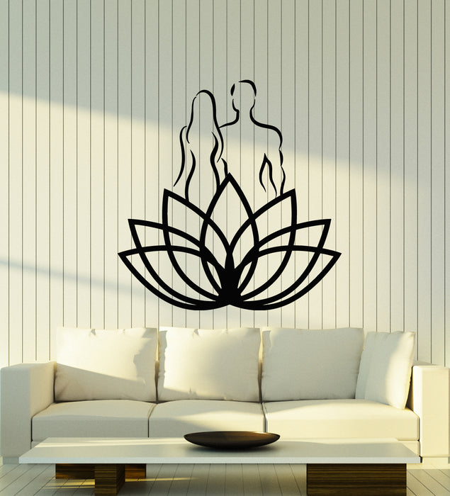 Vinyl Wall Decal Lotus Flower Yoga Man Woman Fitness Spa Center Stickers Mural (g1255)