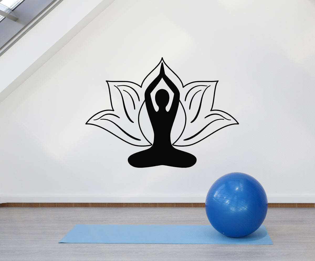 Vinyl Wall Decal Yoga Pose Meditation Room Zen Flower Lotus Stickers M ...