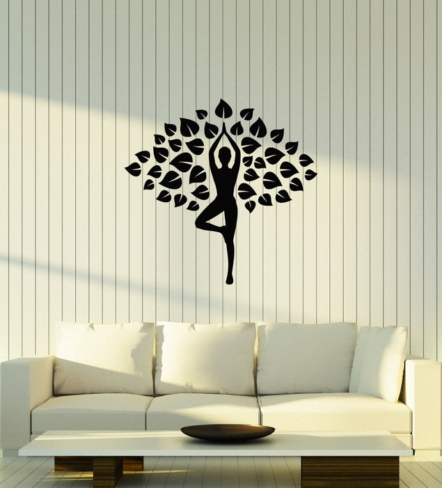 Vinyl Wall Decal Yoga Leaves Tree Meditation Room Interior Home Stickers Mural (ig5870)