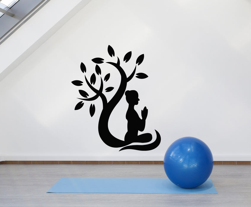 Vinyl Wall Decal Yoga Center Meditation Room Lotus Pose Tree Stickers Mural (g4757)