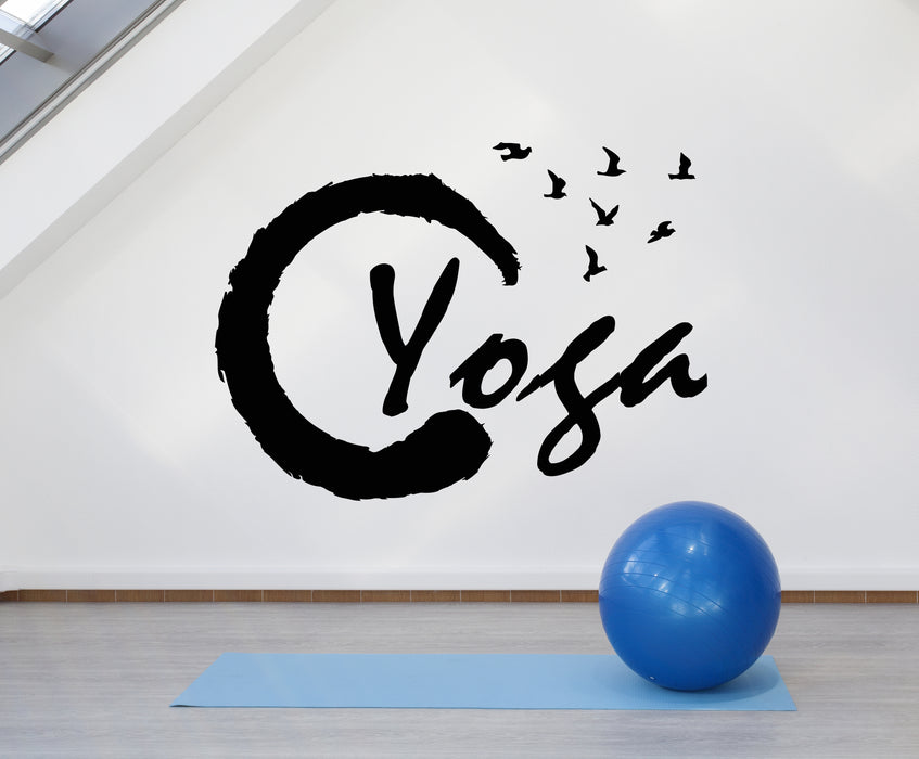 Vinyl Wall Decal Yoga Om Meditation Room Flying Birds Stickers Mural (g3029)