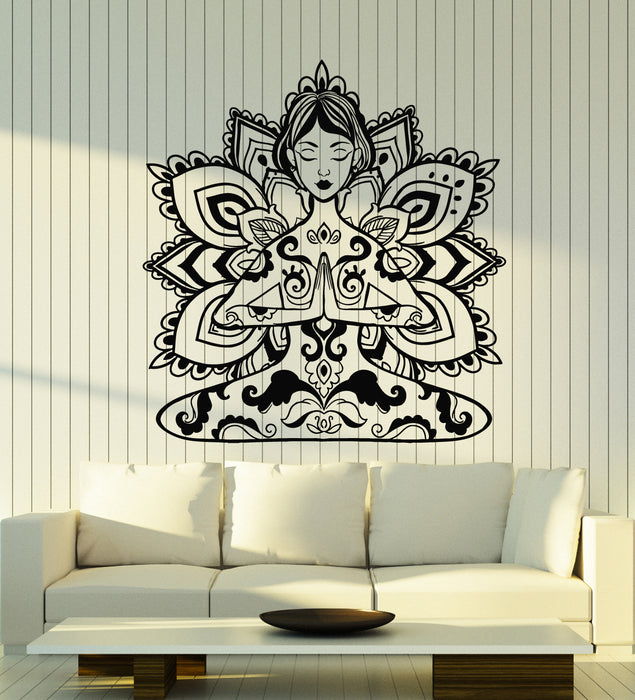 Vinyl Wall Decal Meditation Girl Yoga Room Floral Art Interior Stickers Mural (g3166)