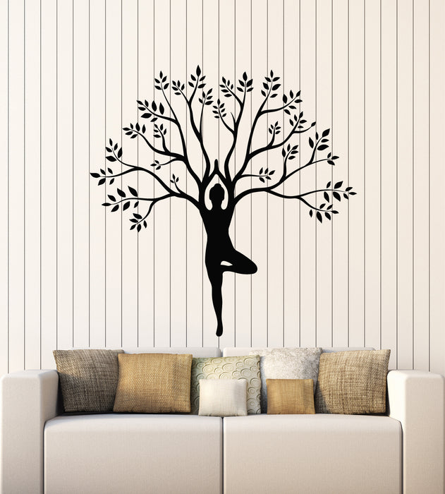 Vinyl Wall Decal Yoga Studio Abstract Girl Tree Branches Leaves  Stickers Mural (g6070)