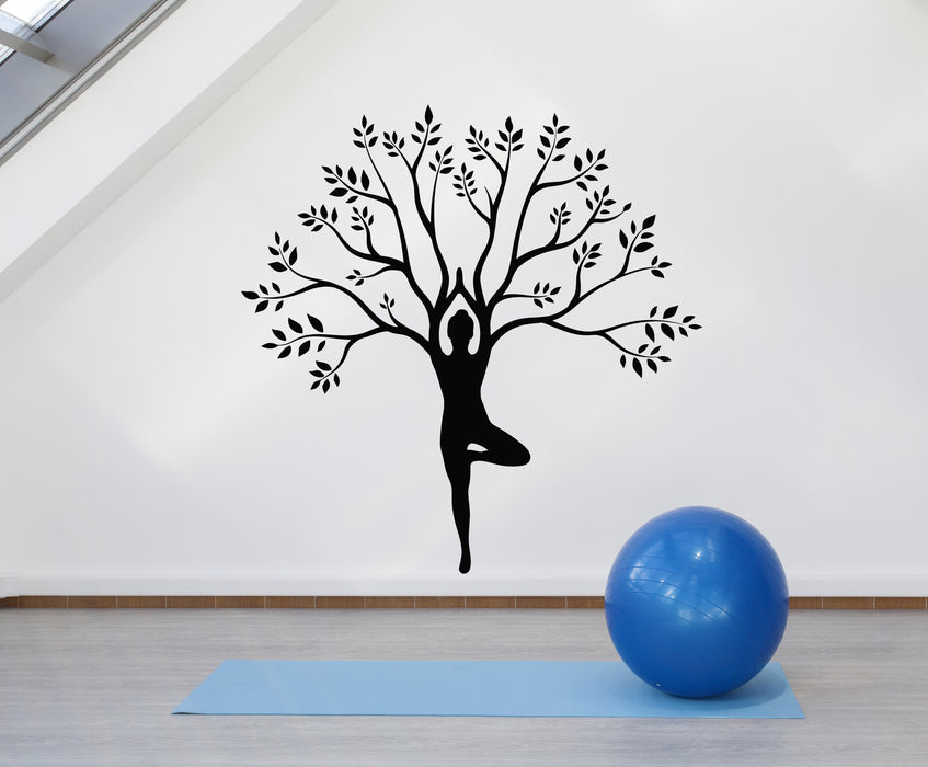 Vinyl Wall Decal Yoga Studio Abstract Girl Tree Branches Leaves  Stickers Mural (g6070)
