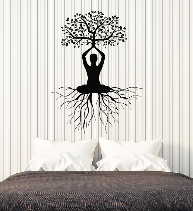 Vinyl Wall Decal Meditation Lotus Pose Roots Zen Yoga Room Stickers Mural (g7612)