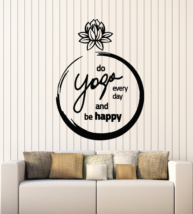 Vinyl Wall Decal Lotus Flower Yoga Studio Phrase Be Happy Meditation Stickers Mural (g2866)