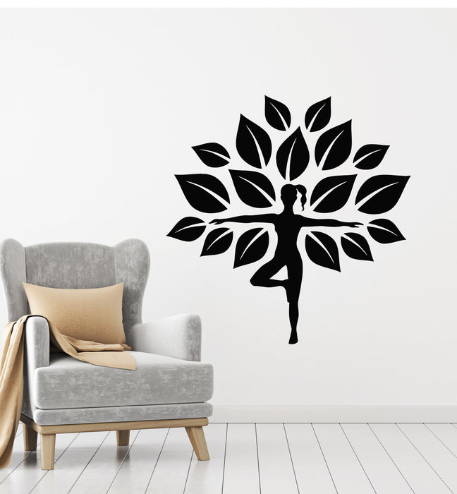 Vinyl Wall Decal Free Yoga Pose Zen Girl Tree Branch Leaves Stickers Mural (g4578)