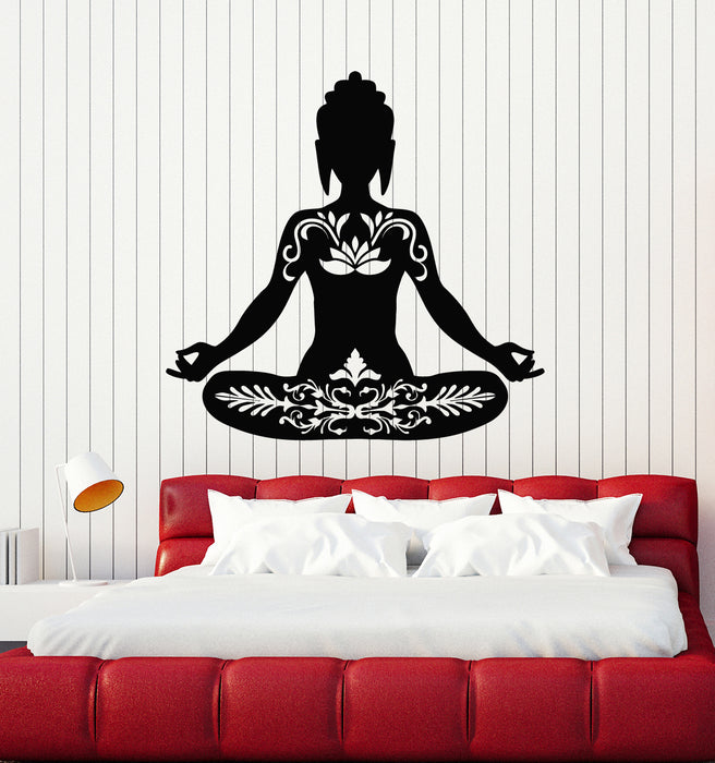 Vinyl Wall Decal Yoga Meditation Decor Lotus Pose Relax Stickers Mural (g6468)