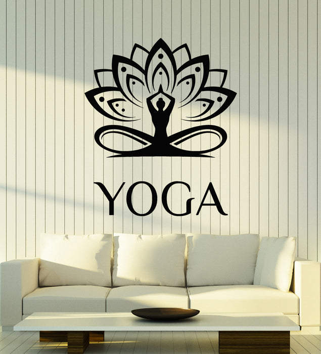Vinyl Wall Decal Abstract Girl Meditates Infinity Beautiful Lotus Stickers Mural (g6525)