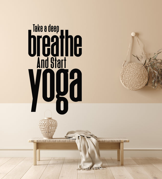Vinyl Wall Decal Quote Yoga Start Breathe Meditation Room Stickers Mural (g7857)