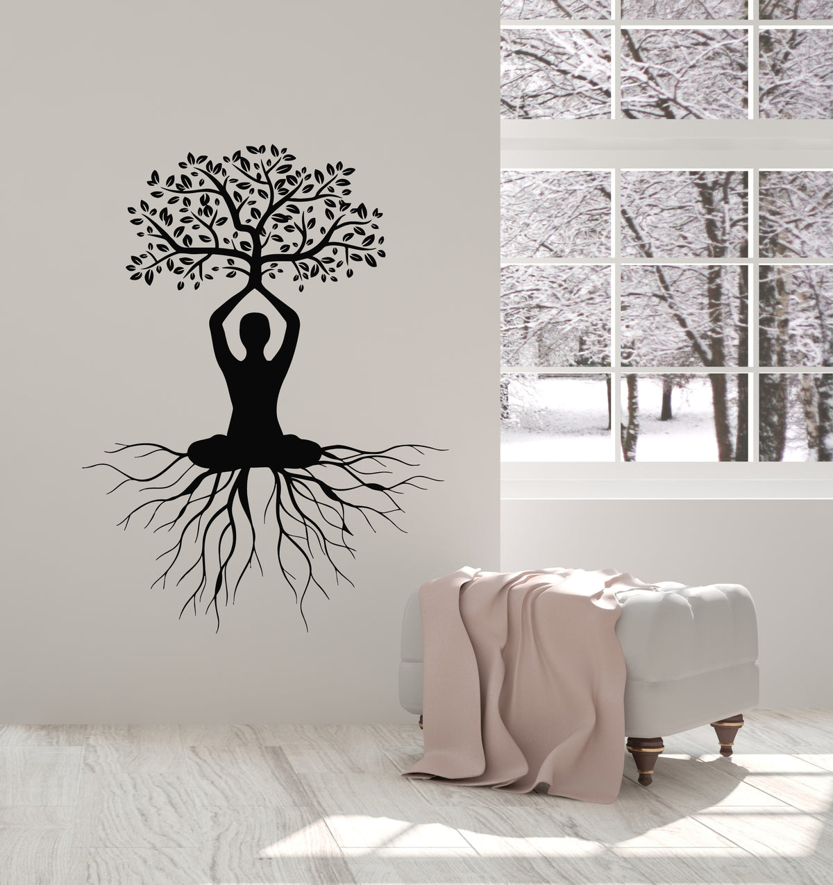 Vinyl Wall Decal Meditation Lotus Pose Roots Zen Yoga Room Stickers Mu ...