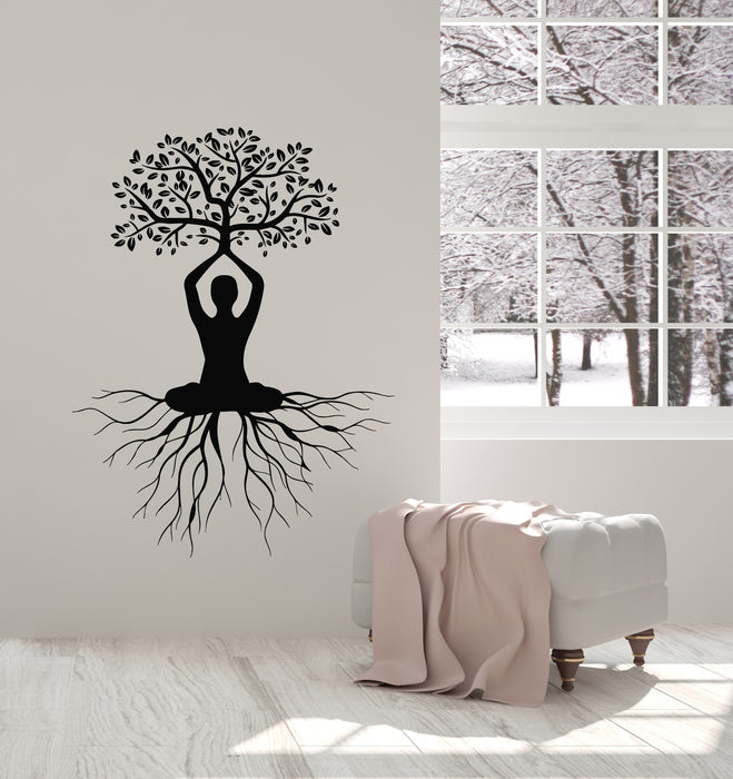 Vinyl Wall Decal Meditation Lotus Pose Roots Zen Yoga Room Stickers Mural (g7612)