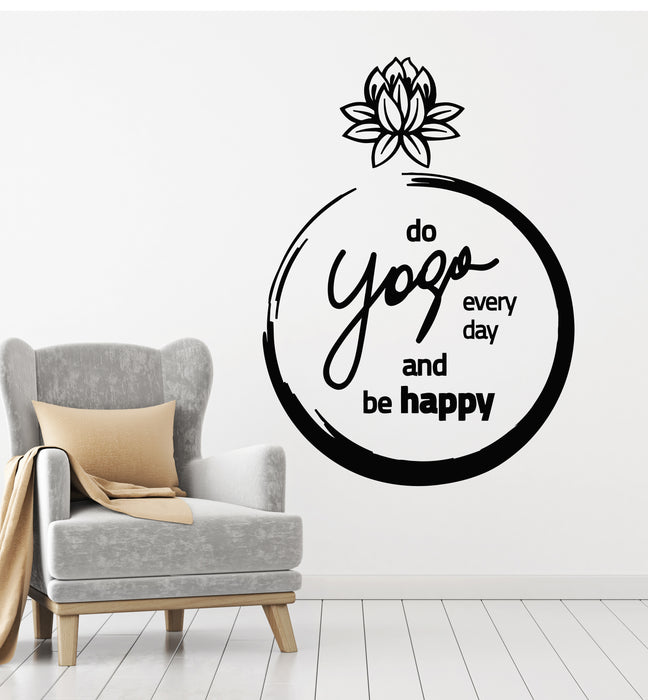 Vinyl Wall Decal Lotus Flower Yoga Studio Phrase Be Happy Meditation Stickers Mural (g2866)