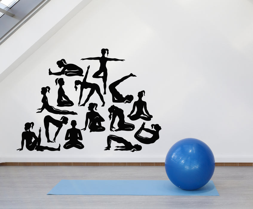 Vinyl Wall Decal Yoga Studio Fitness Healthy Lifestyle Sport Girls Pose Stickers Mural (g3126)