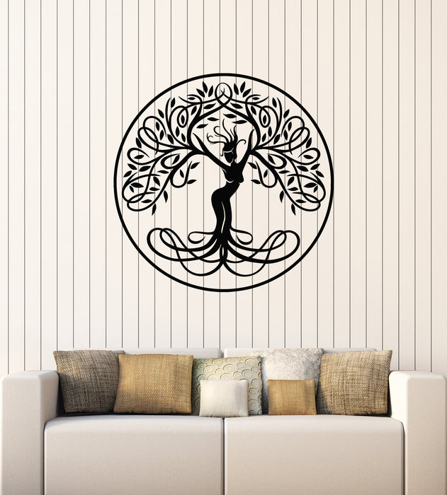 Vinyl Wall Decal Abstract Girl Tree Branches Leaves Roots Yoga Room Stickers Mural (g3637)