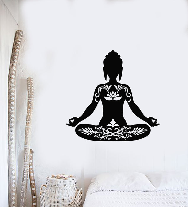 Vinyl Wall Decal Yoga Meditation Decor Lotus Pose Relax Stickers Mural (g6468)