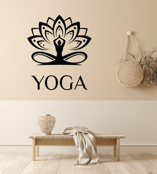 Vinyl Wall Decal Abstract Girl Meditates Infinity Beautiful Lotus Stickers Mural (g6525)