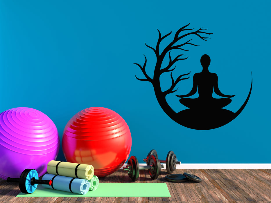 Vinyl Wall Decal Yoga Meditation Girl Silhouette Lotus Pose Crescent  Stickers Mural (g8144)