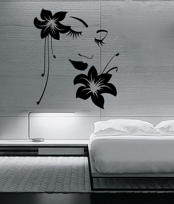 Decal Vinyl Wall Stickers Flower Girl Woman Face Modern Decor for Bedroom Unique Gift z1295