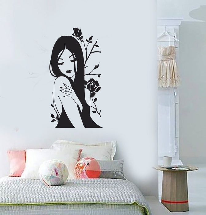 Wall Stickers Girl Oriental Woman Flower Decor for Bedroom Unique Gift z1304