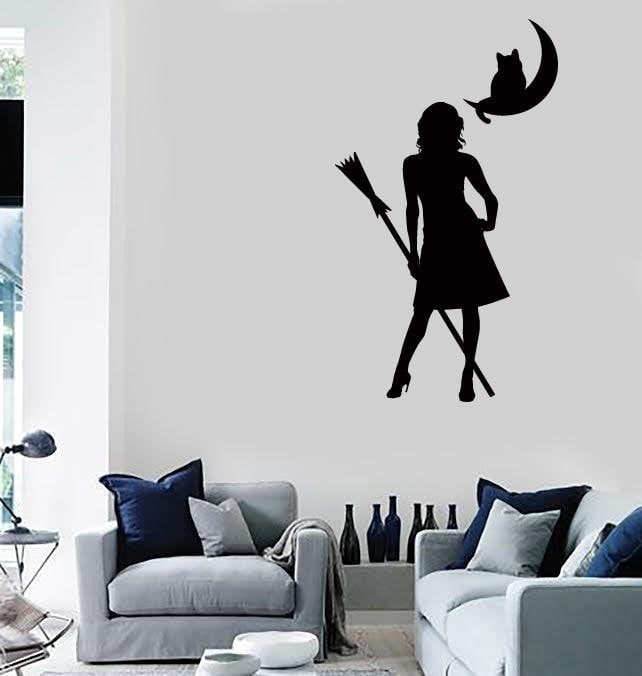 Wall Stickers Vinyl Decal Which Girl Woman Broom Black Cat Moon (z1625)