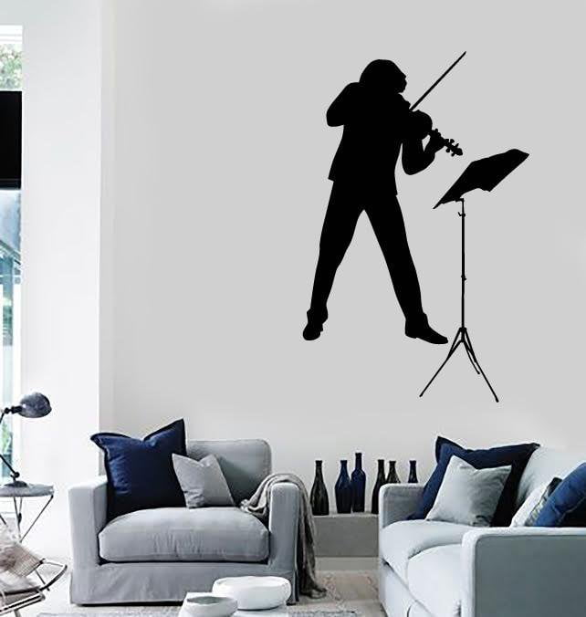 Vinyl Wall Deval Music Man Playing Violin Notes For Living Room (z1683)