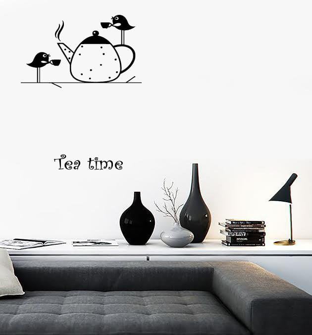 Vinyl Decal Wall Stickers Tea Time Birds Drinking Tea For Kitchen (z1792)