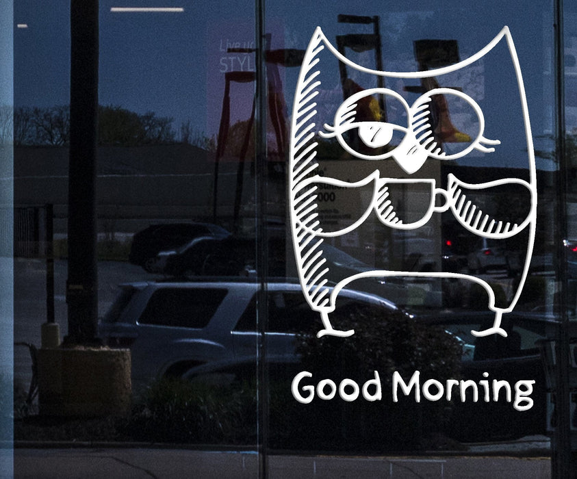 Window Graphic Wall Stickers Vinyl Decal Owl Drinking Coffee Good Morning Funny Unique Gift (z1794w)
