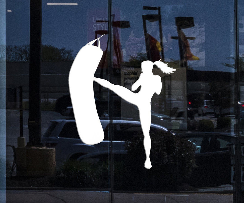 Window Graphic Wall Stickers Vinyl Decal Girl Kicks Punch Bag Box Boxing Fitness Sport Unique Gift (z1802w)