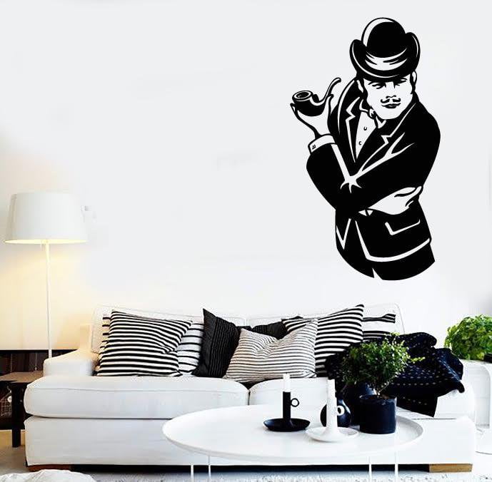 Grands autocollants muraux en vinyle Sherlock Holmes Retro Guy avec pipe Cadeau unique (z2214)