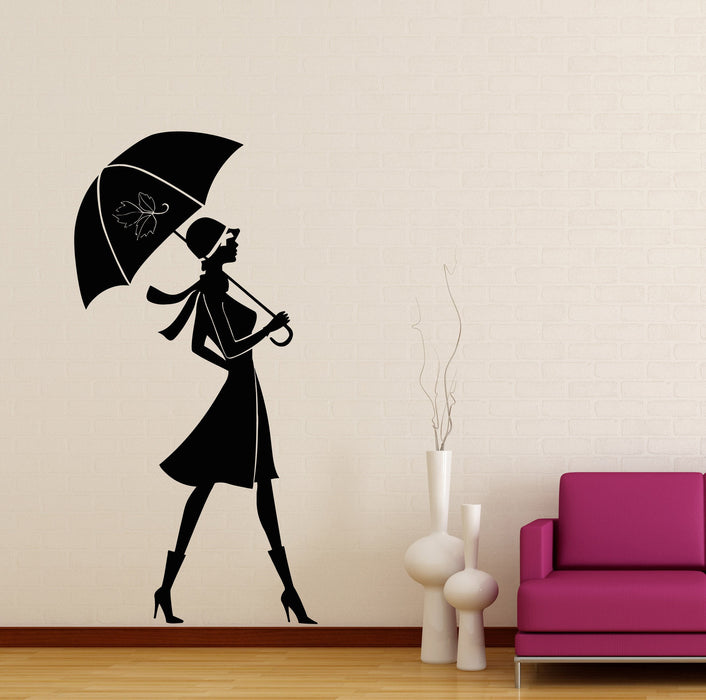 Наклейки на стену виниловая наклейка Высокая мода девушка женщина в шляпе с зонтиком уникальный подарок (z2029)