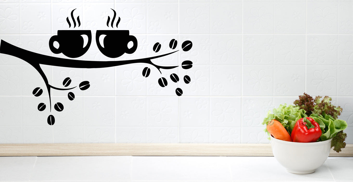 Wall Stickers Vinyl Decal Branch Coffee Tree Cups Good Morning Unique Gift (z2062)