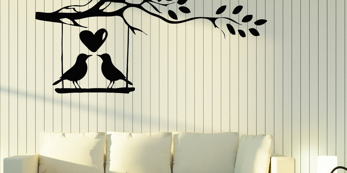 Wall Stickers Vinyl Decal Branch Tree Birds Cage Hearts Romantic Decor  (z2064)
