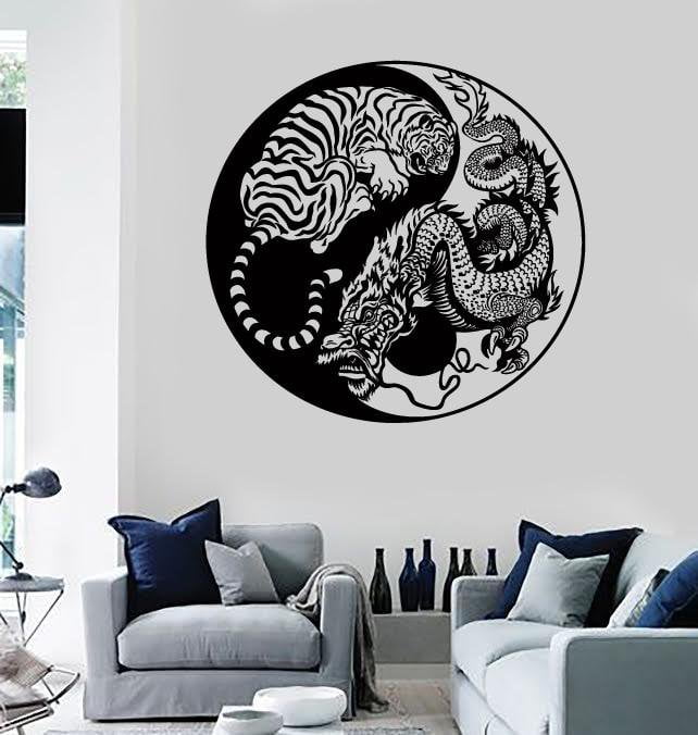 Wall Stickers Yin And Yang Dragon And Tiger Fighting Predators Meditation z2160