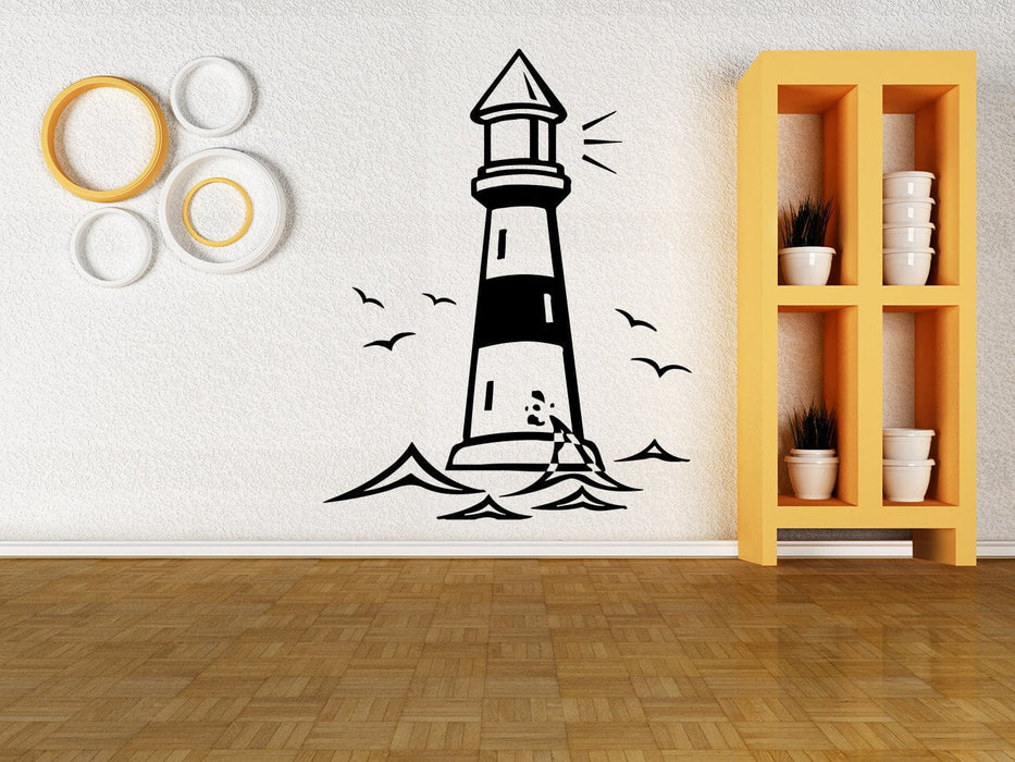 Vinyl Decal Castle Lighthouse Birds Ocean Gull Living Room Beach House Decor Wall Sticker Unique Gift (z2522)