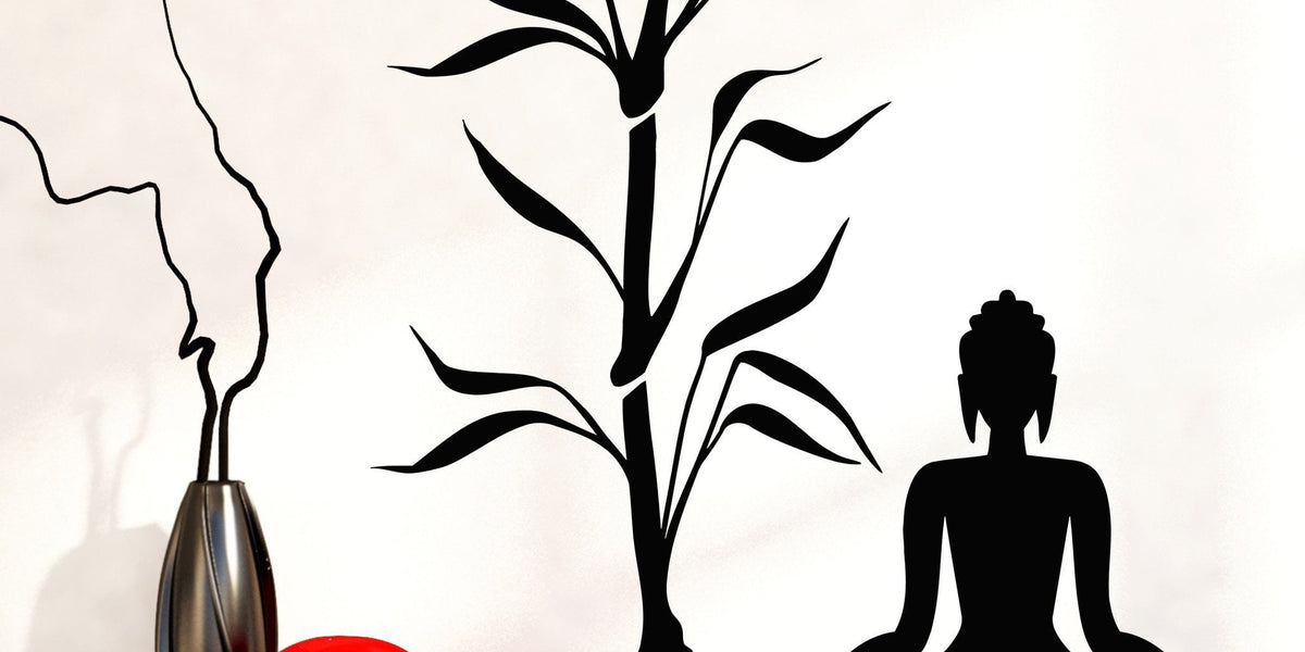 Vinyl Decal Buddha and Bamboo Tree Yoga Studio Decoration Buddhism Med ...