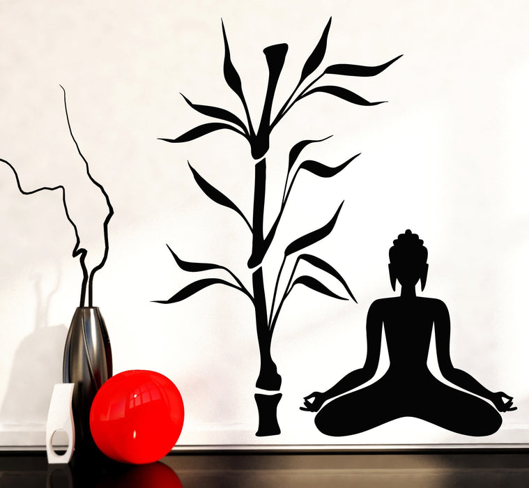 Vinyl Decal Buddha and Bamboo Tree Yoga Studio Decoration Buddhism Meditation Relaxation OM Zen Unique Gift (z2666)