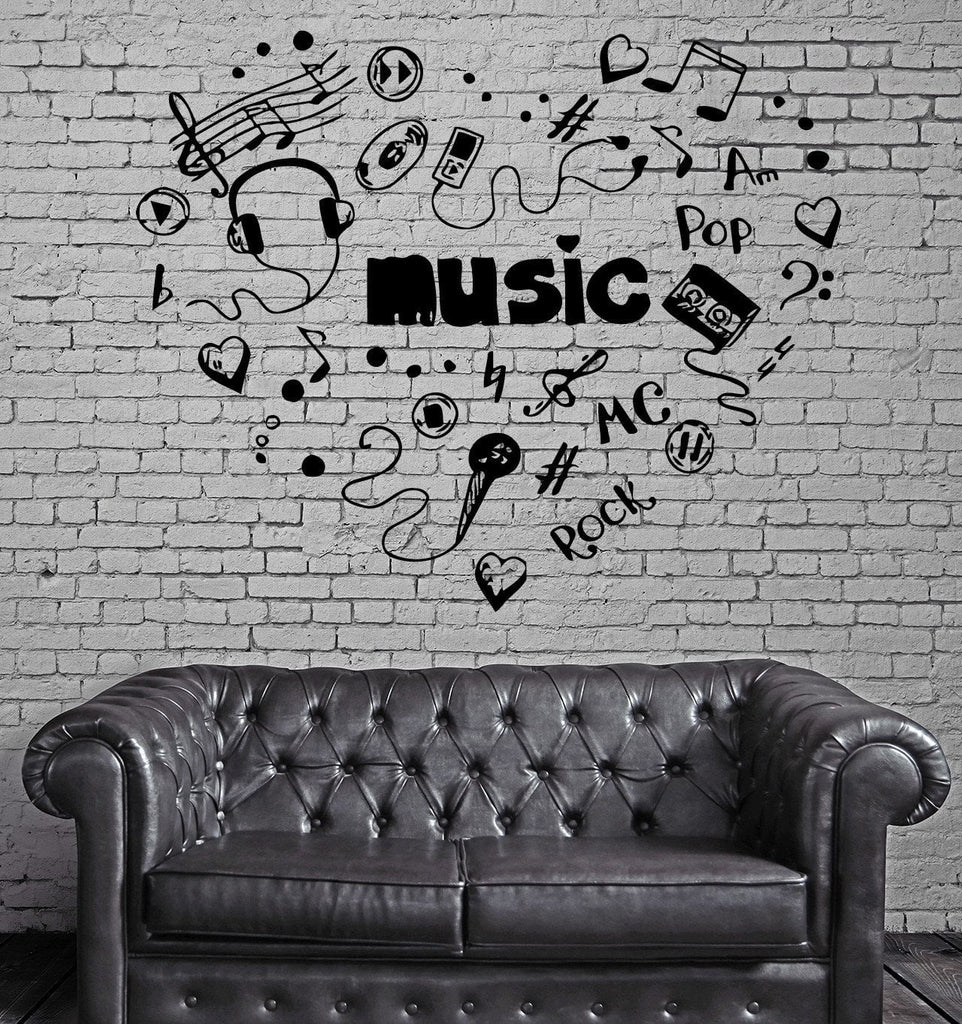 Vinyl Wall Decal Music Notes Pop Rock Headphones Teen Room Decor Stick —  Wallstickers4you