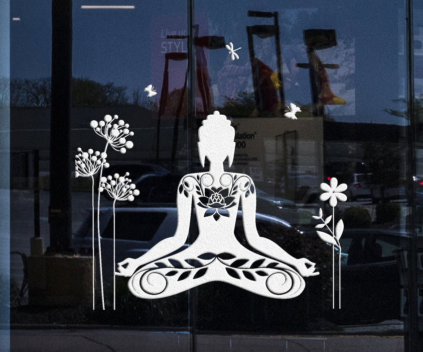 Window Signs and Wall Sticker Buddha Meditation Mantra Flower Butterfly Yoga Decal Unique Gift (z2892w)