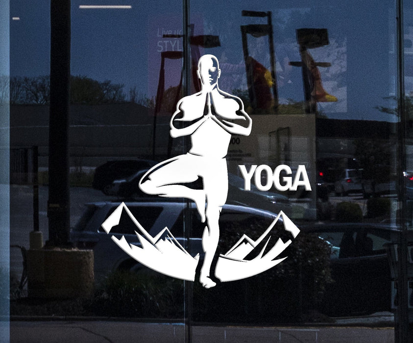 Window Sign for Business Wall Sticker Buddha Yoga Studio Mountains Meditation Vinyl Decal Unique Gift (z2896w)