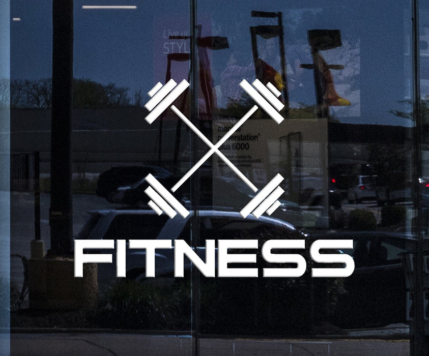 Autocollant mural pour panneau de fenêtre Sport Barbell Dumbell Fitness Bodybuilding Vinyle Décalque Cadeau unique (z2972w)