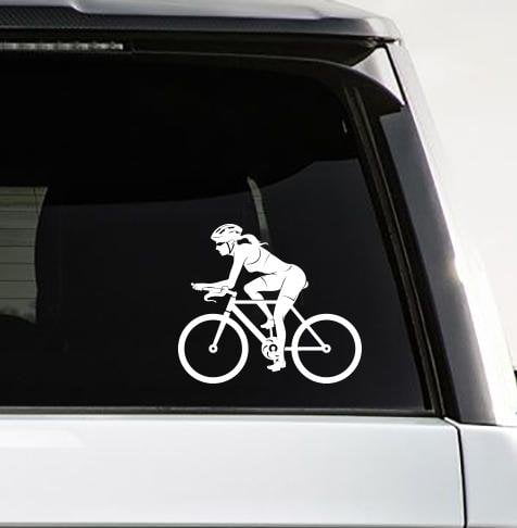 Auto Car Sticker Decal Woman Cycling Sport Bicycle 5" by 5.8" White Unique Gift z3004