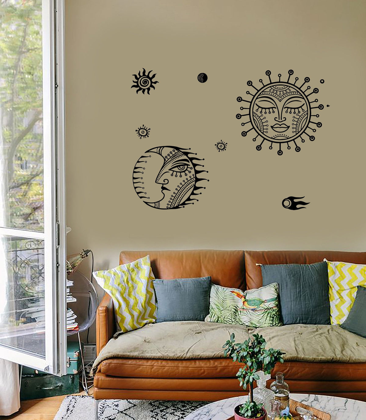 Wall Decal Sun Moon Universe Space Stars Cool Mural Vinyl Decal Unique ...