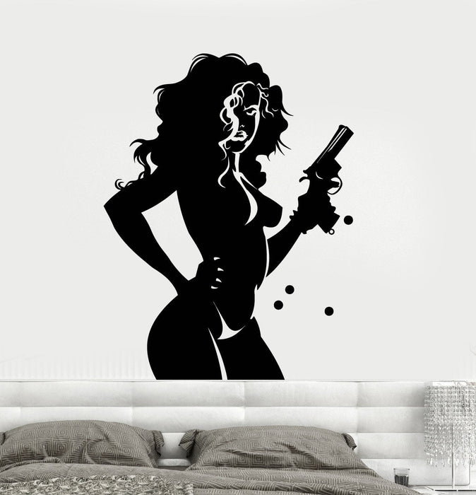 Wall Decal Sexy Naked Girl Woman Female With Gun Weapon Unique Gift (z3204)