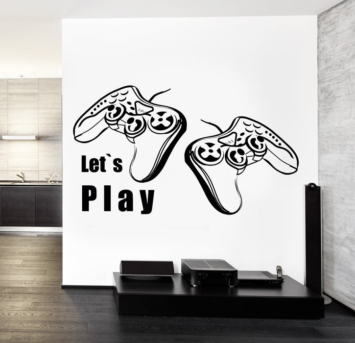 Joysticks Vinyl Decal Wall StickerLet's Play Quote Gaming Gamer's Playroom Decor Unique Gift (z3212)