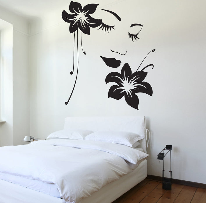 Wall Decal Sexy Girl Vinyl Sticker Flower Beautiful Face Unique Gift (z3228)