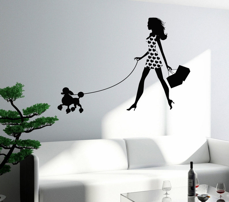 Wall Decal Sexy Girl With Dog Pet Fancy Fashion Vinyl Sticker Unique Gift z3252